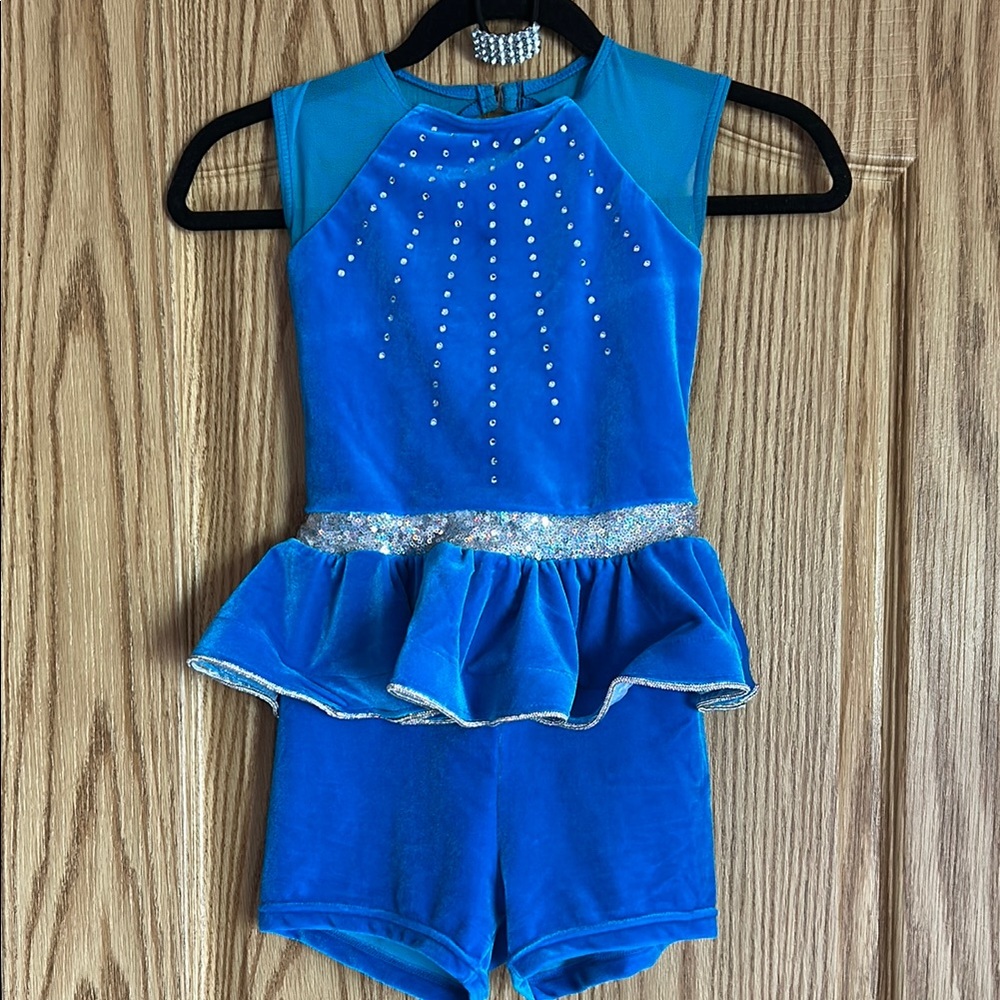 Weissman Blue Dance Costume with Rhinestone Embellishments